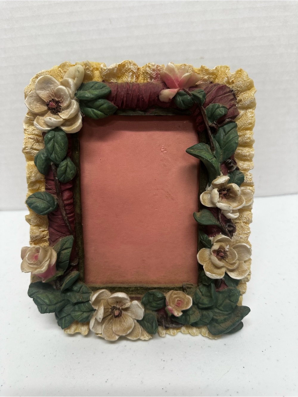 Vintage Floral Resin Picture Frame 4x6 Cottagecore Roses Leaves Tabletop Decor